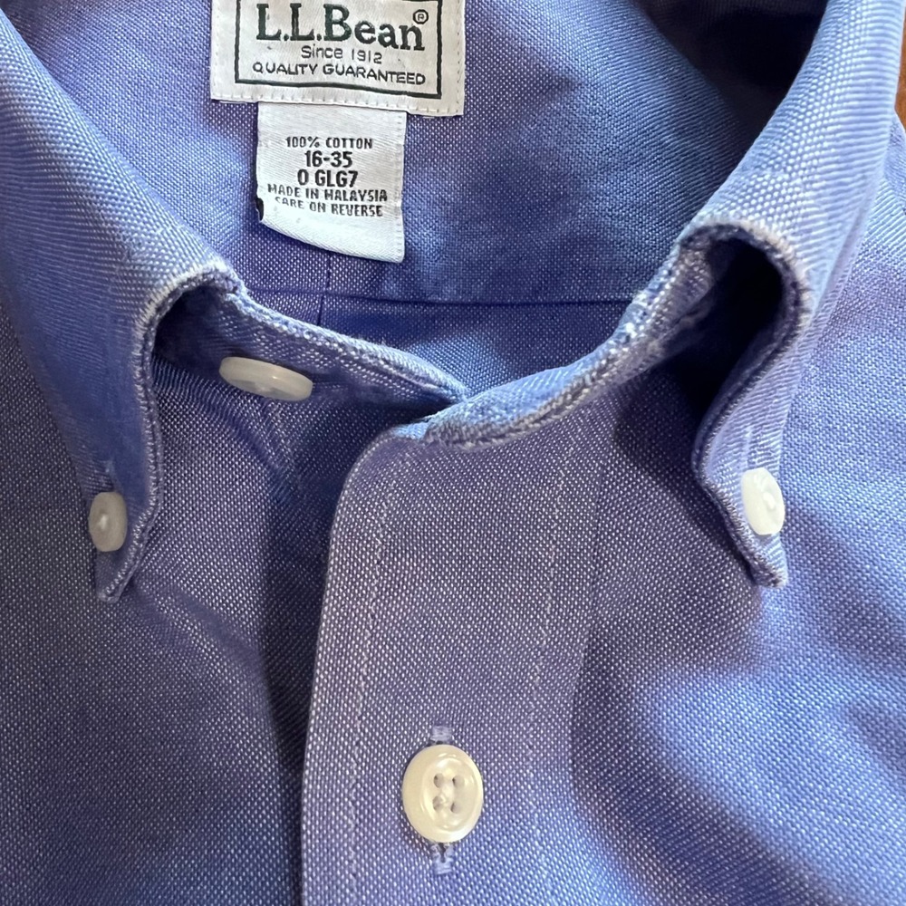 LL Bean Men's shirt 16 35 Blue LS wrinkle Resistant Button Down Long Sleeve‎ - Picture 5 of 14